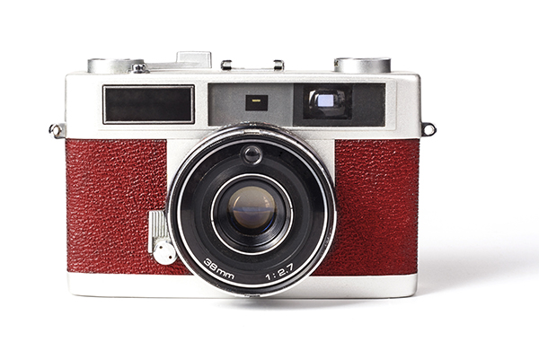 Old Silver Film Camera Isolated on White Backgroud